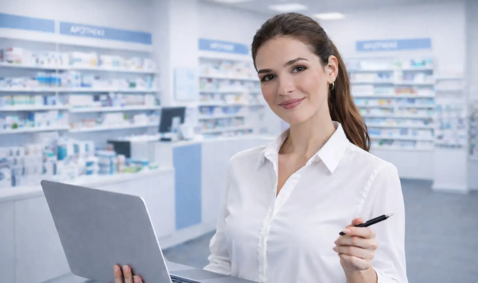 Apothekerin bei der Arbeit mit dem apokurs-System