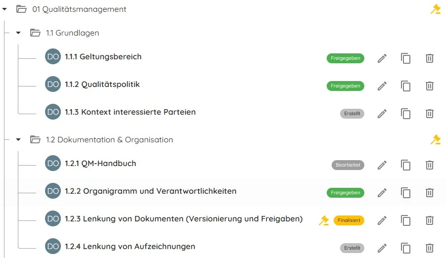 Screenshot des apokurs QM-Systems mit versionierter Dokumentenverwaltung